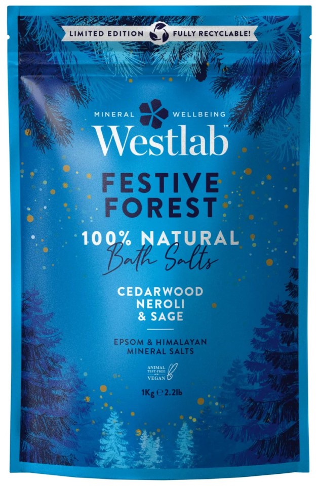 Westlab's 'Festive Forest' salts are infused with essential oils such as cedarwood, neroli and white sage