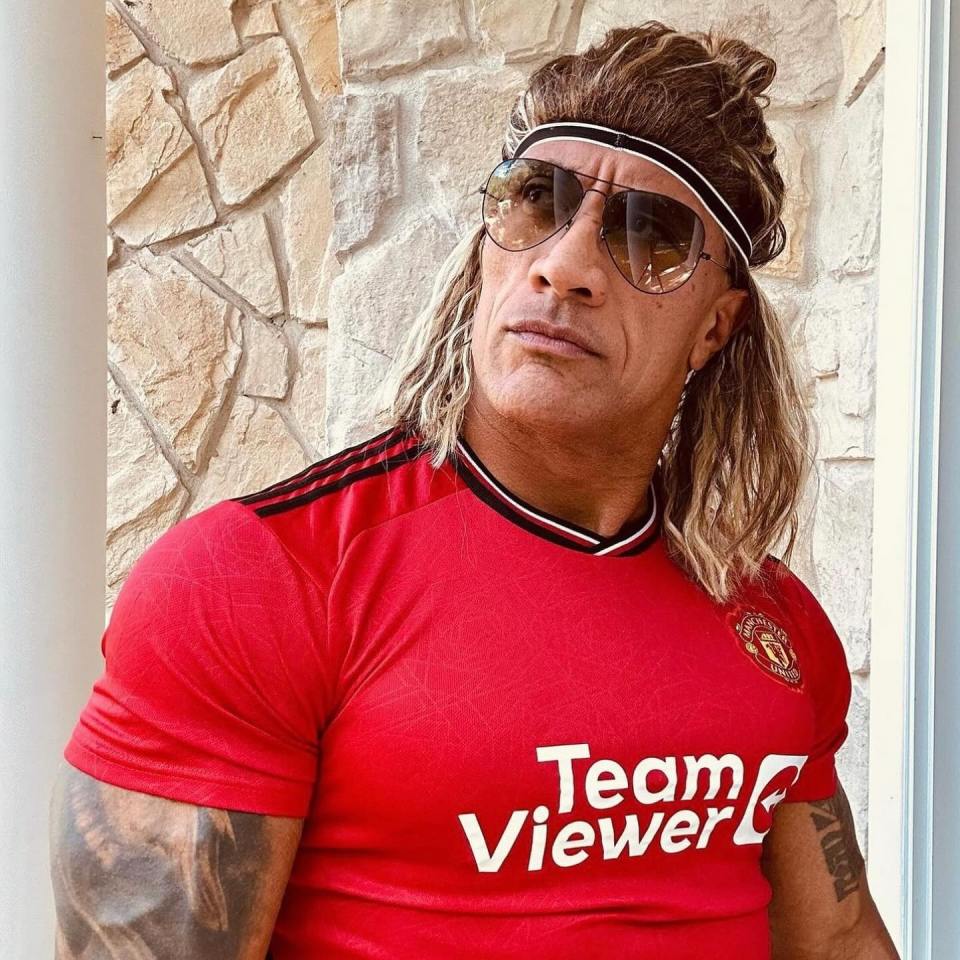 The Rock dressed up as a Man Utd icon for Halloween