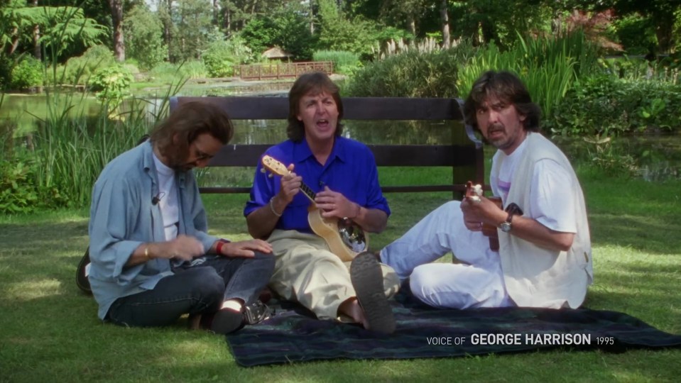 Ringo, Paul, and George during a 1994 recording session