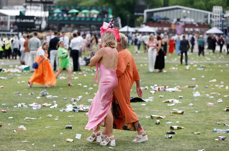 These racegoers had to watch their step as they made their way through all the rubbish