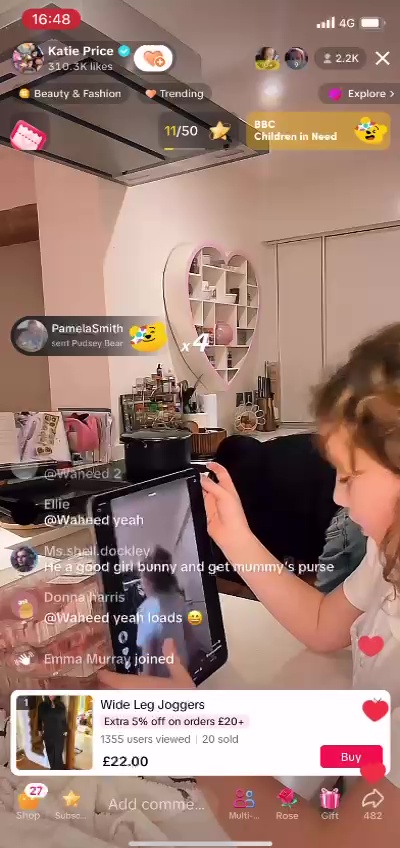 Bunny revealed she was making a video for her TikTok on Katie's live stream last night