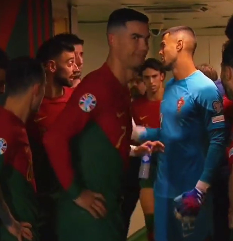 Cristiano Ronaldo appeared bemused as his Portugal teammates had a passionate discussion