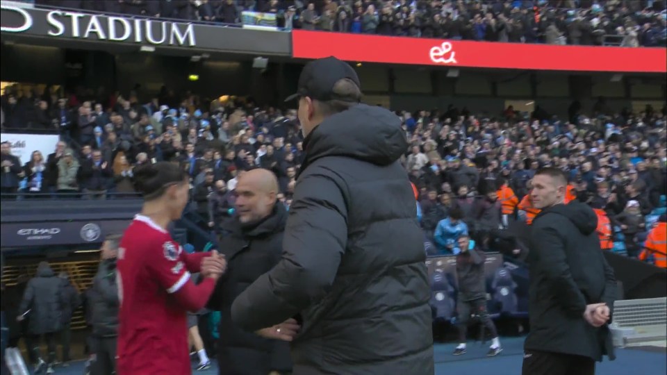 Darwin Nunez and Pep Guardiola embraced but were then embroiled in a heated exchange