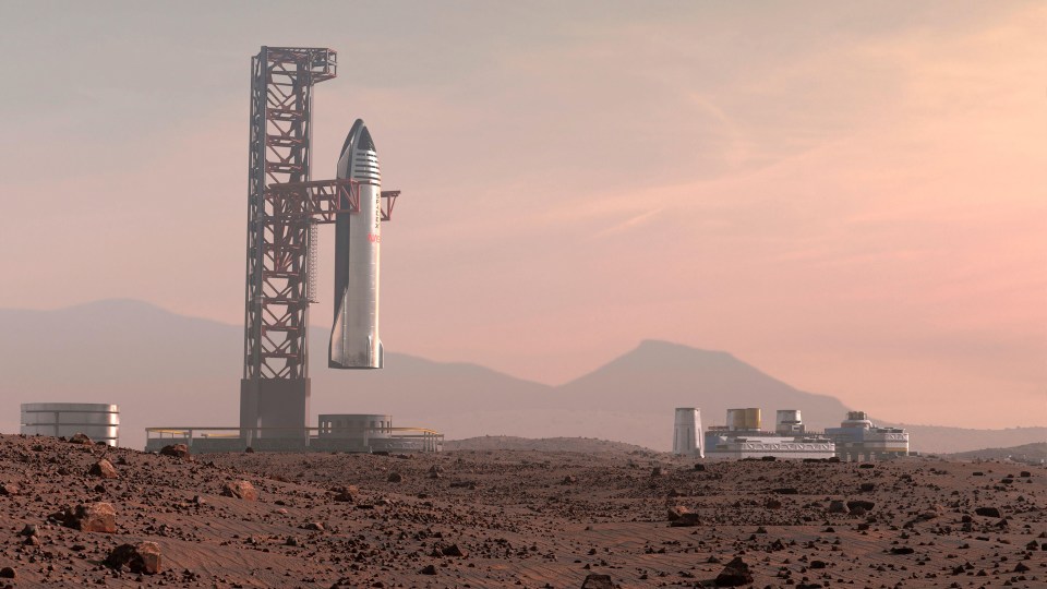 A 3D-rendering of Starship on the surface of Mars