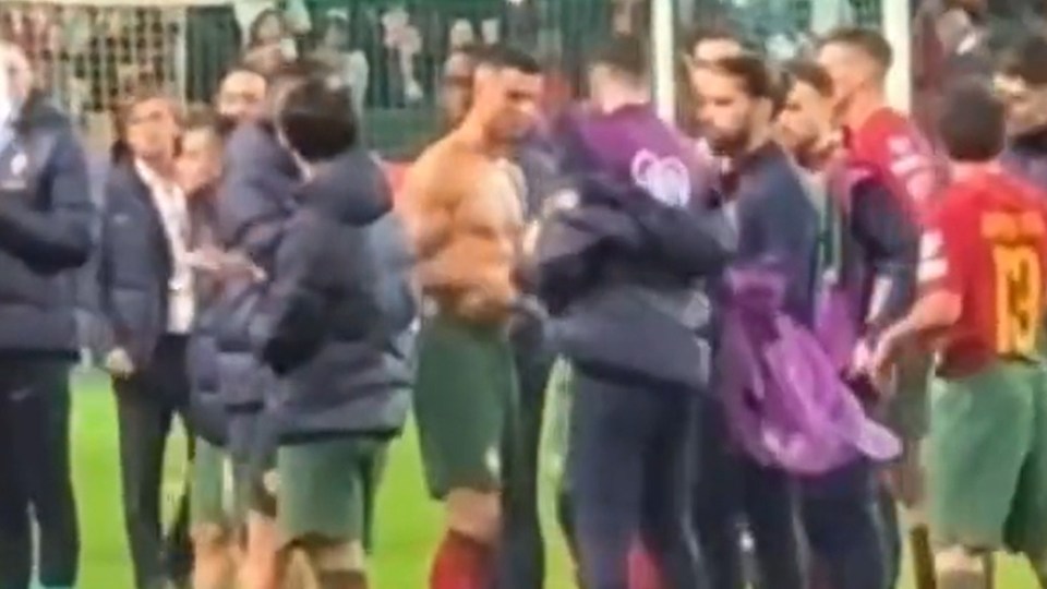 Rui Patricio handed a shirtless Cristiano Ronaldo his coat after the game