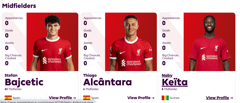 Naby Keita, right, is also still listed as a Liverpool player on the Premier League website