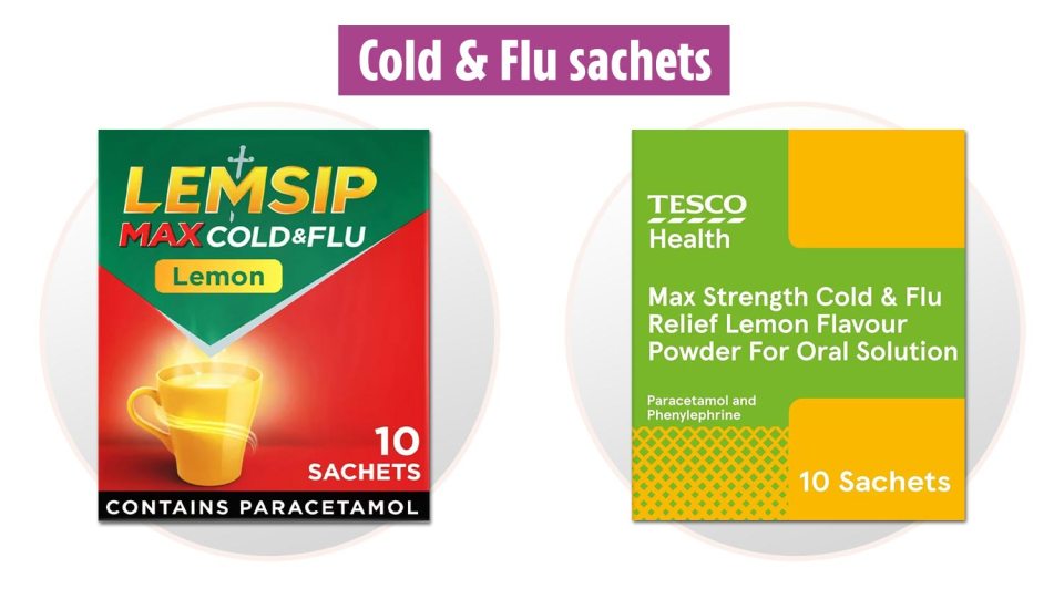 Swap Lemsip Max x 10, £5, Tesco, for Tesco Max Strength x 10, £3