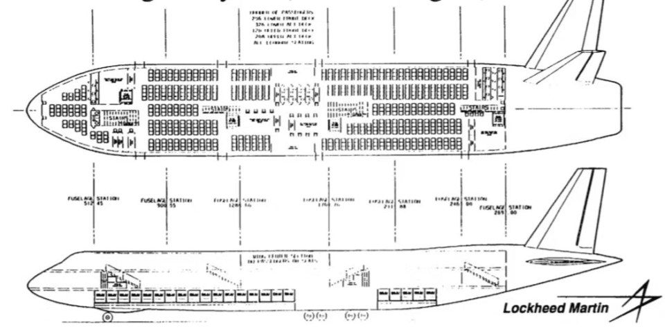 The plane could carry 900 passengers and had rows of up to 17 seats – much larger than the maximum of 10 seats we have today