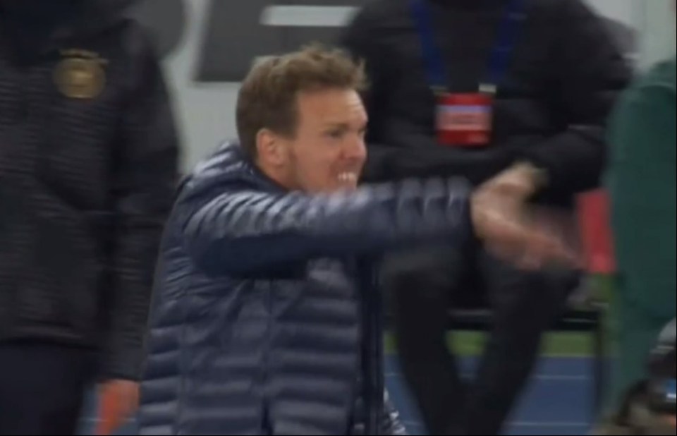 The Germany coach gestured for the goalkeeper to go to ground