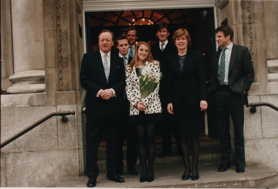 Andrew Parker Bowles with Rosemary Pitman at the Chelsea register office in 1996