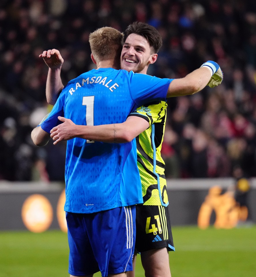 Arsenal record signing Declan Rice showed his support to Ramsdale after the final whistle