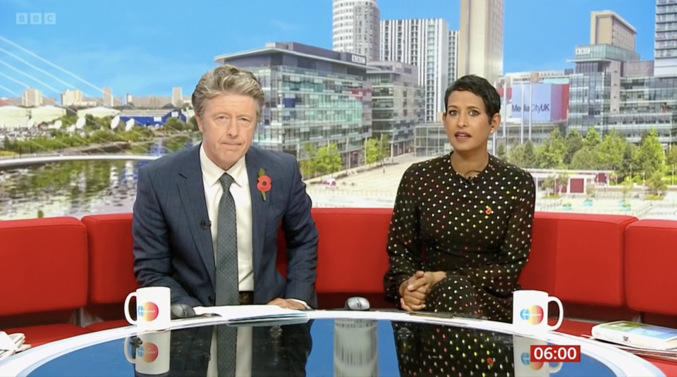 Naga Munchetty and Charlie Stayt hosted BBC Breakfast on Friday morning