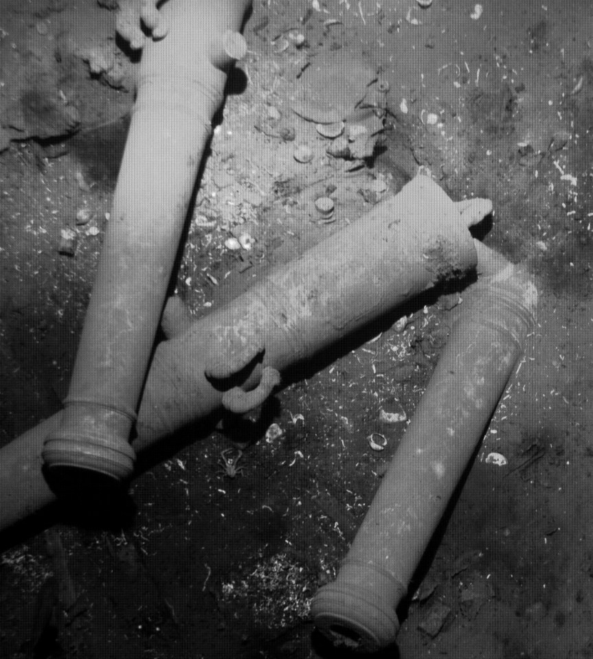 Cannons from the wreckage can be seen from the underwater photos