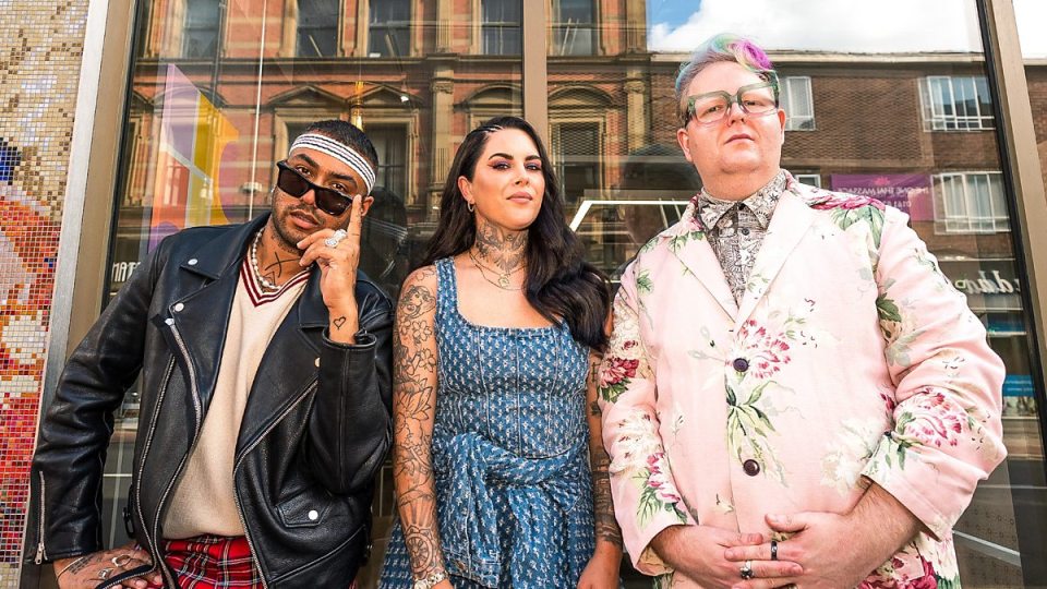 Teddy Edwardes, centre, with co-hosts on the BBC3 show The Big Proud Party Agency