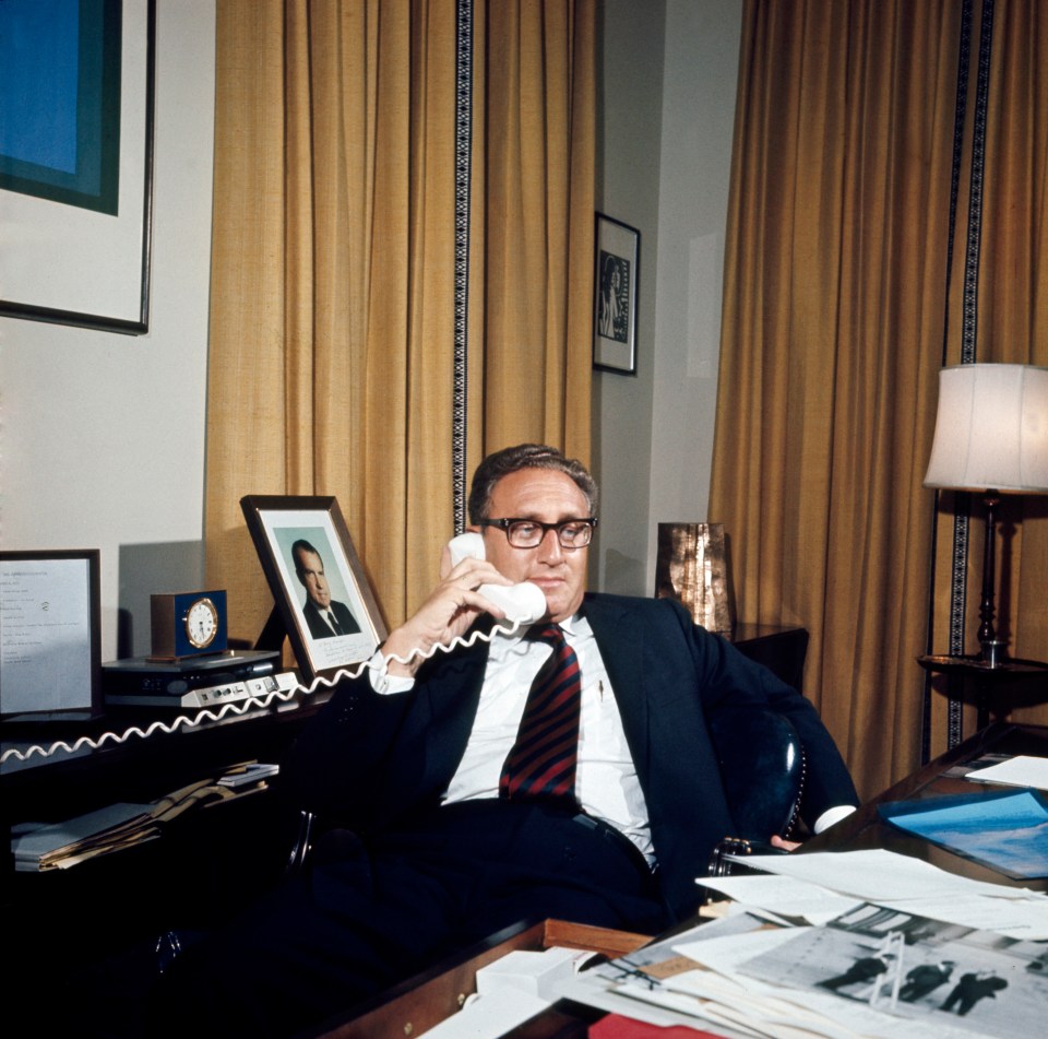 Henry Kissinger remained politically aware and active right up to his death at 100 today, above as Nixon’s Secretary of State in 1970s