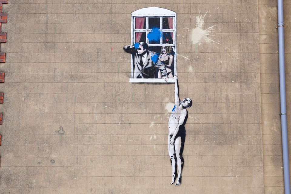 Another Banksy mural in Bristol was 'Well Hung Lover', also known as 'Naked Man'