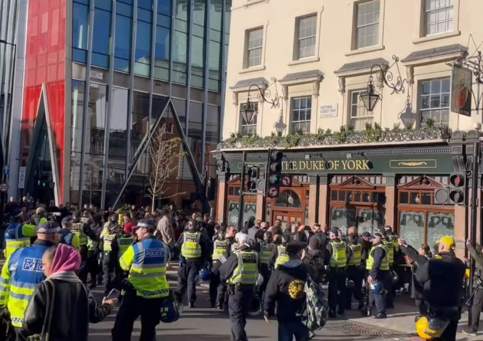 Tense scenes erupted outside another pub, The Duke of York in Victoria street on Saturday evening