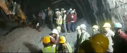 At least 36 workers are trapped inside a collapsed tunnel in India