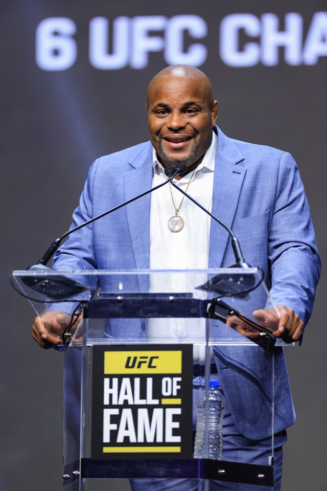 Daniel Cormier speaks during the UFC Hall of Fame in 2022