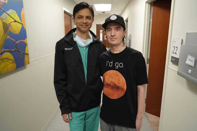 Davey’s doctor Dr Ankit Bharat (pictured together), of Northwestern Medicine, said the surgeon’s needed a “crash course” in implants to pull it off