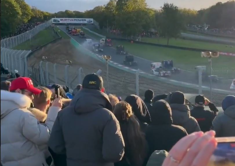 The moment two trucks collided at Brands Hatch