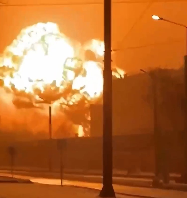 A fireball shot into the sky after the blast at the Chelyabinsk Tractor Plant in the Urals