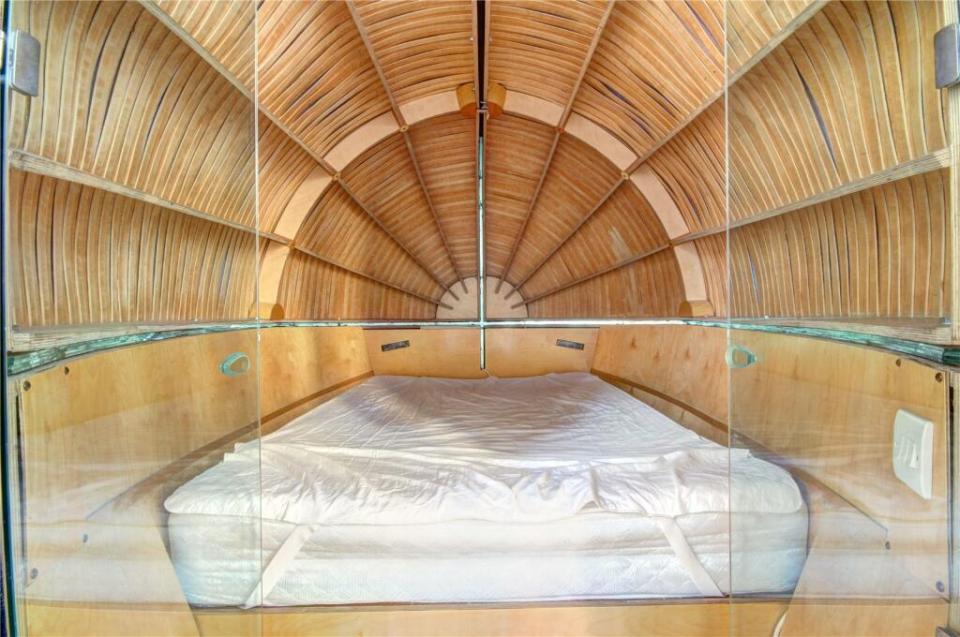 The pod is spacious inside and boasts a double mattress