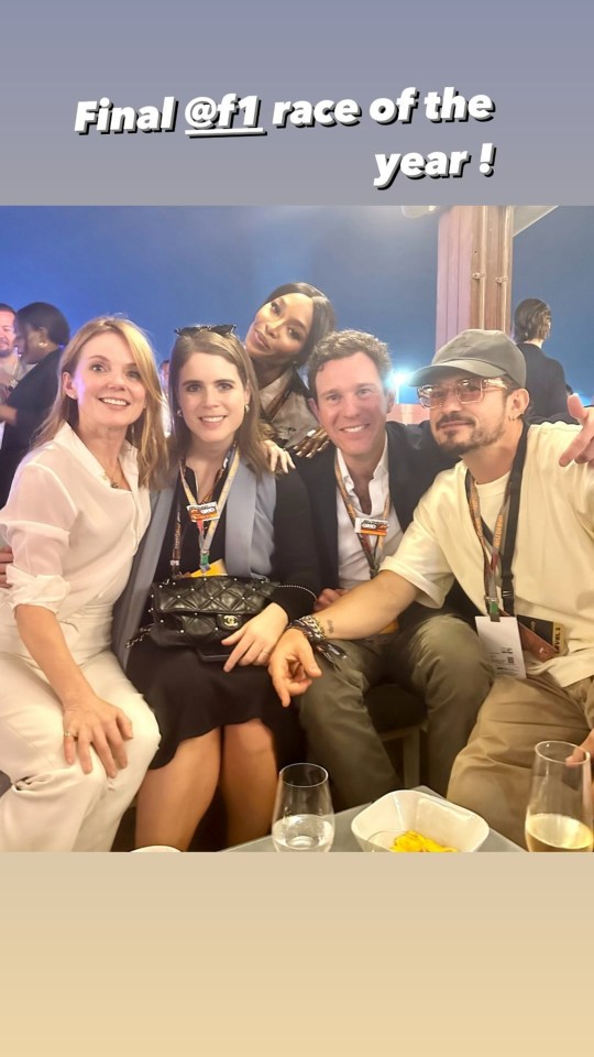 Naomi was also snapped with Geri Halliwell Horner, Orlando Bloom, Princess Eugenie and her husband Jack Brooksbank at the Abu Dhabi GP