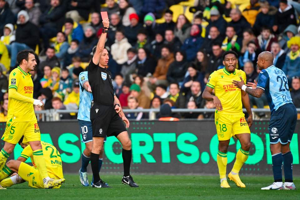 He was sent-off just 144 seconds after coming on as sub at Nantes