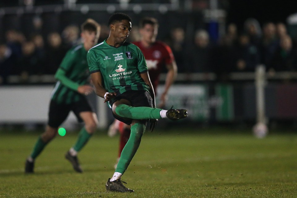 Kyrell Lisbie scored his penalty for Cray Valley PM against Charlton in the FA Cup