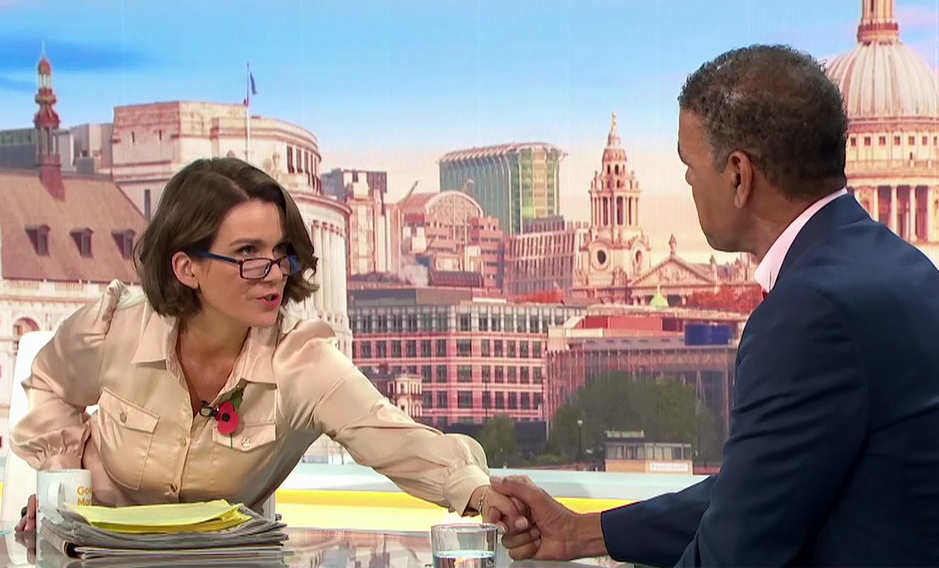 The legendary pundit was comforted by host Susanna Reid