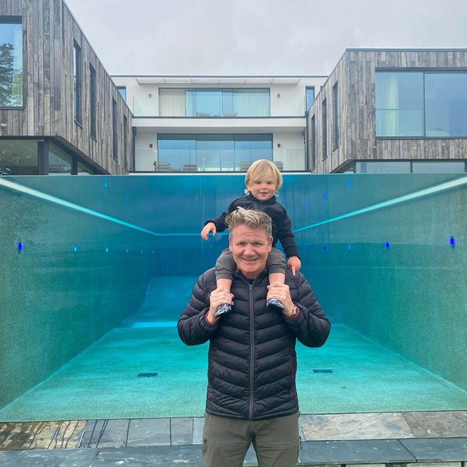 Gordon and Oscar in front of the swimming pool at his former Cornish property