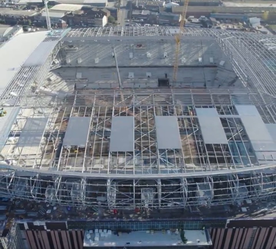 New footage has revealed the stunning progress being made on Everton's new stadium