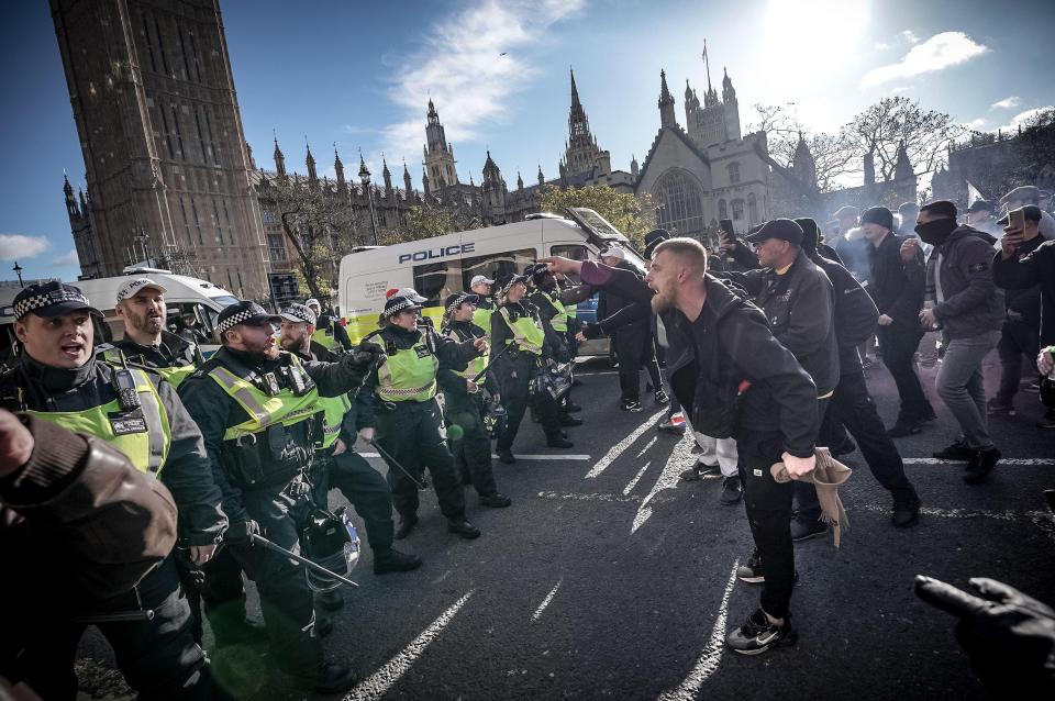 It comes after chaos unfolded as counter-protesters and police come head to head on Saturday