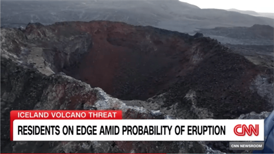 Drone footage showed inside the crater from which experts believe lava will soon spew