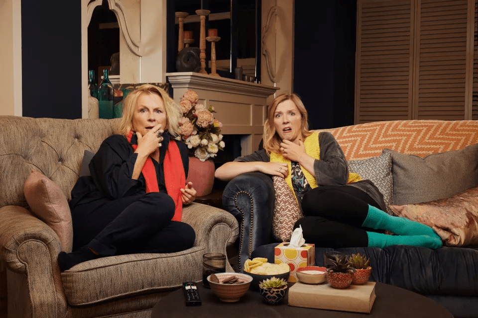 Comedian Jennifer Saunders and her daughter Beattie Edmondson on the Gogglebox sofa