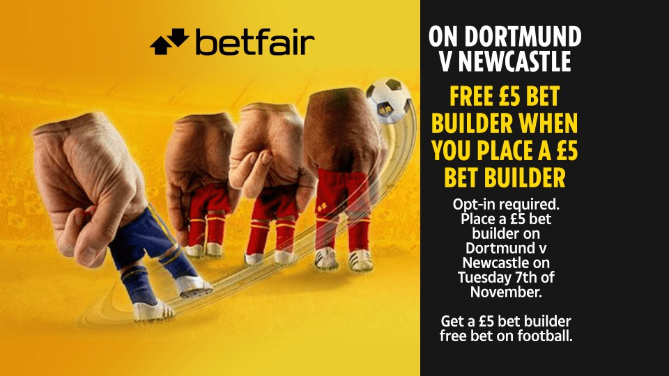 Dortmund vs Newcastle: Get free £5 Bet Builder when you place £5 on UCL clash