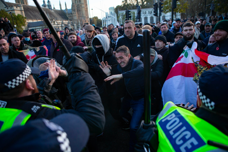 EDL members clashed with cops in Westminster on Armistice Day