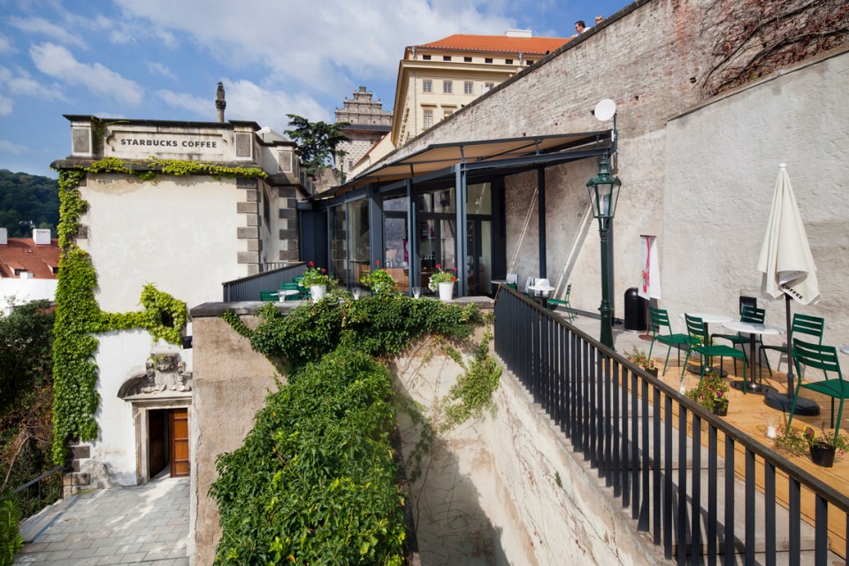 The Starbucks in Hradčany Prague castle boasts incredible views from its roof terrace