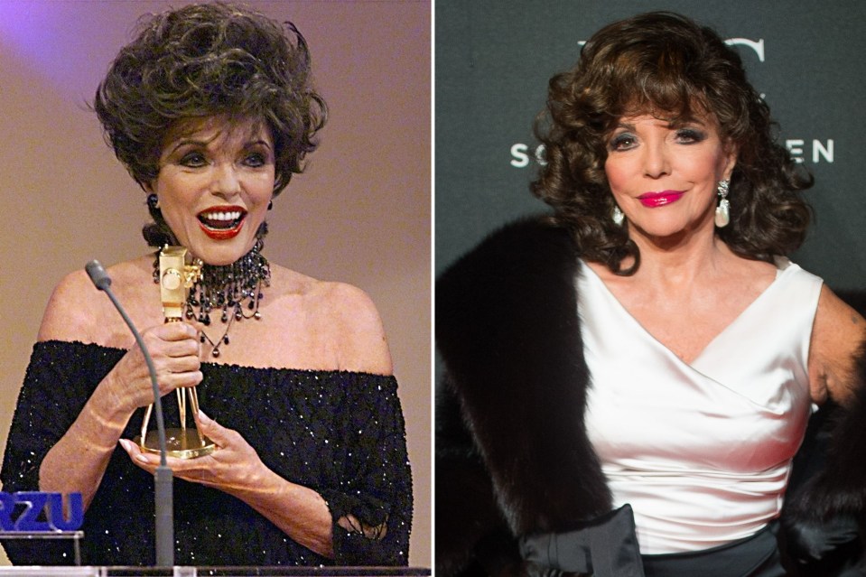 Joan Collins is best known for Dynasty in the 80s (left) but still oozes glamour decades on