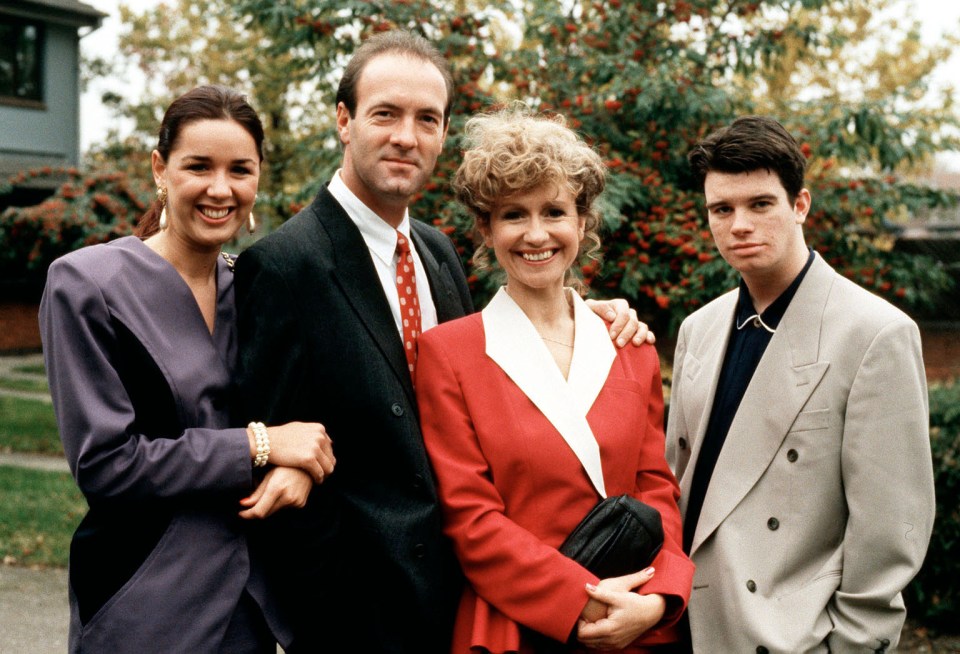 The Corkhill family, played by (left to right) Claire Sweeney, Dean Sullivan, Sue Jenkins, and George Christopher