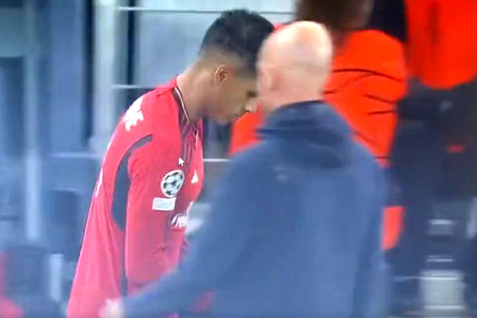 Man Utd fans are speculating after an 'ice-cold' moment between Raphael Varane and Erik ten Hag