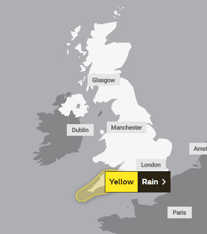 A yellow weather warning is in place for the south west today