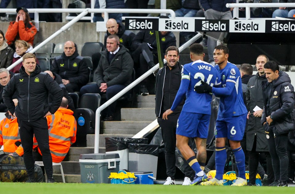 Jason Tindall and Reece James appeared to have a disagreement on the sidelines