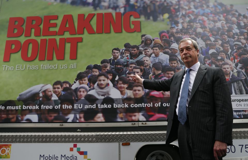 Nigel Farage, then leader of Ukip, in front of the controversial poster