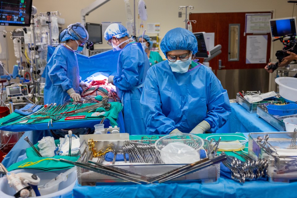 Surgeons drained all his blood during the surgery and the implants were used to keep the heart directly in the middle of his chest