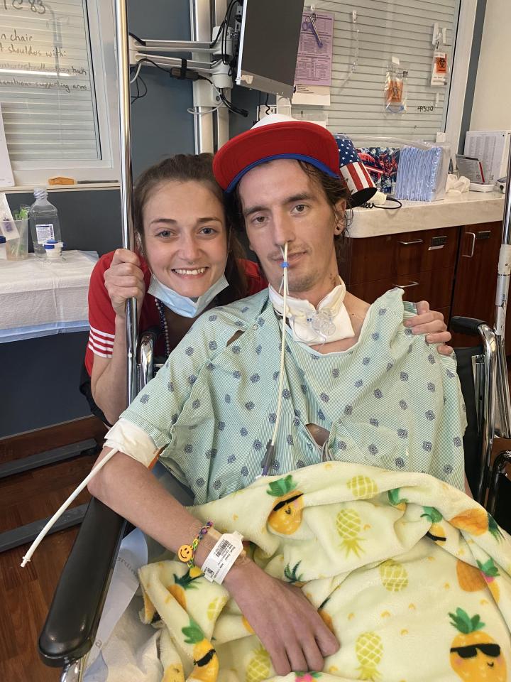 Davey went to urgent care for the flu but was told he only had “a little bit of pneumonia” and sent home with antibiotics, his girlfriend of seven years Susan Gore (pictured together) said