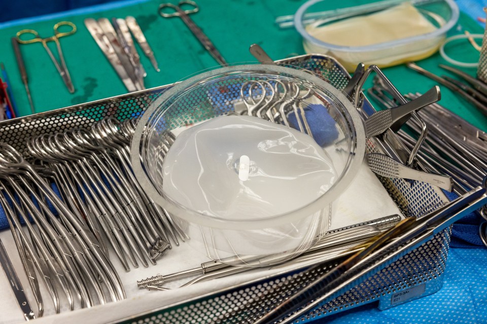 The breast implants (pictured) were used to stabilise his heart during the surgery