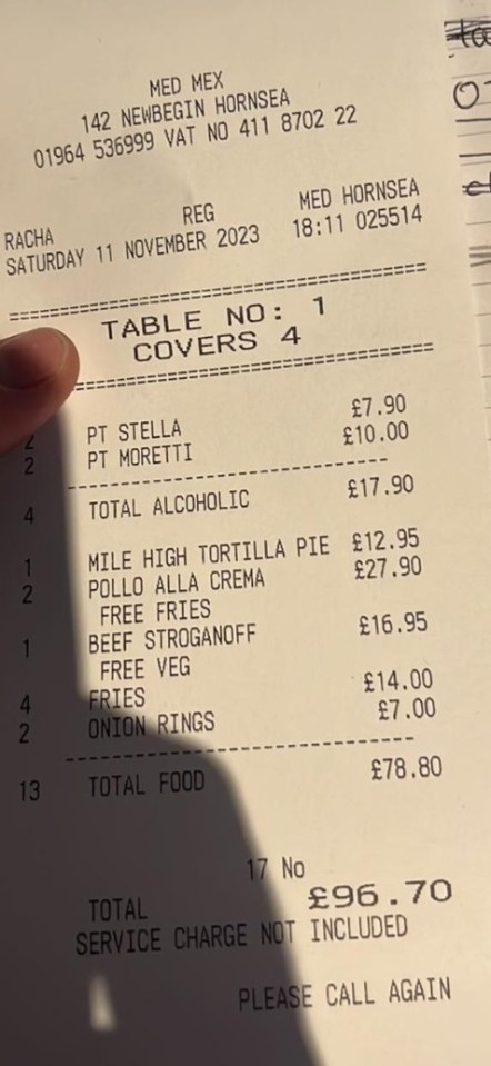 The group seemingly 'ran out' on their large bill