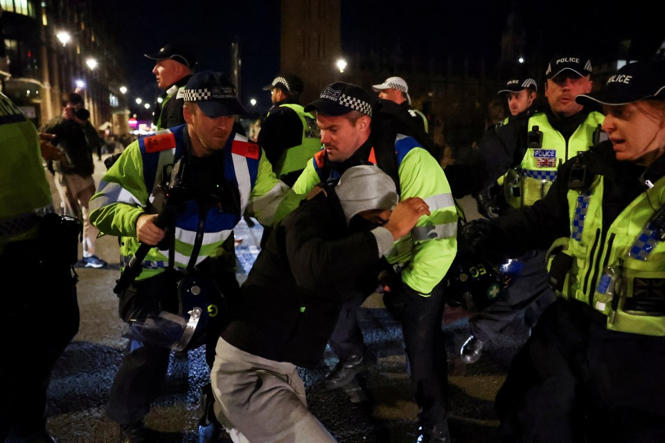 Clashes with the police were continuing into on Saturday night